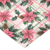 Roze Retro Kerst Bloemen Plaid Vrolijk Kerstfeest Korte Tafelloper (Hoek)