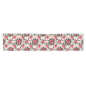 Roze Retro Kerst Bloemen Plaid Vrolijk Kerstfeest Korte Tafelloper (Horizontaal)