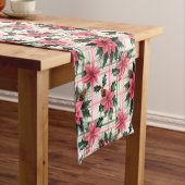 Roze Retro Kerst Bloemen Plaid Vrolijk Kerstfeest Korte Tafelloper (Voorbeeld)