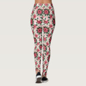 Roze Retro Kerst Bloemen Plaid Vrolijk Kerstfeest Leggings (Achterkant)