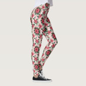 Roze Retro Kerst Bloemen Plaid Vrolijk Kerstfeest Leggings (Rechts)