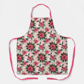 Roze Retro Kerst Bloemen Plaid Vrolijk Kerstfeest Schort (Voorkant)