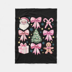 Roze Retro Kerst Coquette Bow Kerstboom Kerstman Fleece Deken
