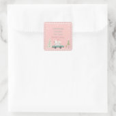 Roze Retro Kerstbaking Goodie Trein Square  Vierkante Sticker (Tas)