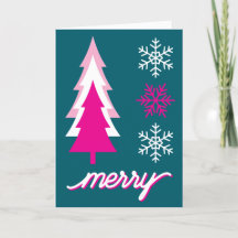 Roze Retro Kerstbomen Merry Sneeuwvlokken