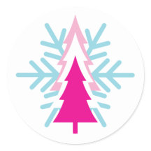 Roze Retro Kerstbomen Sneeuwvlok Stickers