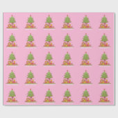 Roze Retro Kerstboom Cadeaupapier (Vlak)