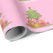 Roze Retro Kerstboom Cadeaupapier (Rol Hoek)