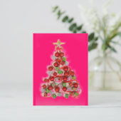 ROZE RETRO Kerstboom gloed Feestdagenkaart (Staand voorkant)