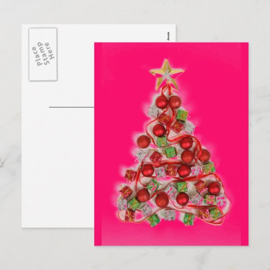 ROZE RETRO Kerstboom gloed Feestdagenkaart (Voorkant / Achterkant)