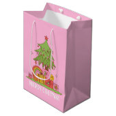 Roze Retro Kerstboom Medium Cadeauzakje (Voorkant Gekanteld)