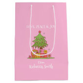 Roze Retro Kerstboom Medium Cadeauzakje (Achterkant)