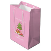 Roze Retro Kerstboom Medium Cadeauzakje (Achterkant Gekanteld)