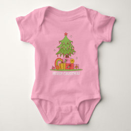 Roze Retro Kerstboom Meisje Baby  Romper