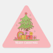 Roze Retro Kerstboom Sticker (Voorkant)