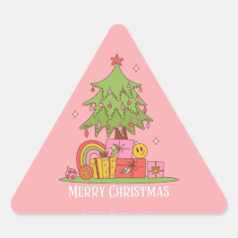 Roze Retro Kerstboom Sticker