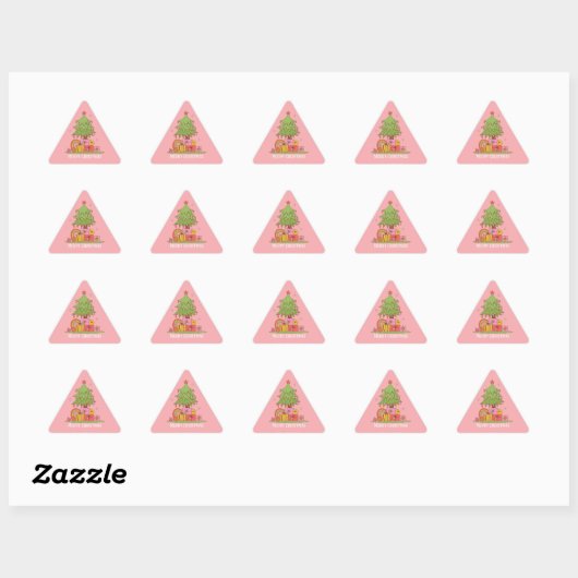 Roze Retro Kerstboom Sticker (Vel)