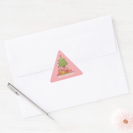 Roze Retro Kerstboom Sticker (Envelop)