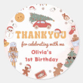 Roze Retro Kerstfeest Sticker (Voorkant)