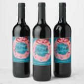 Roze Retro Kerstkrans Wijn Etiket (Flessen)