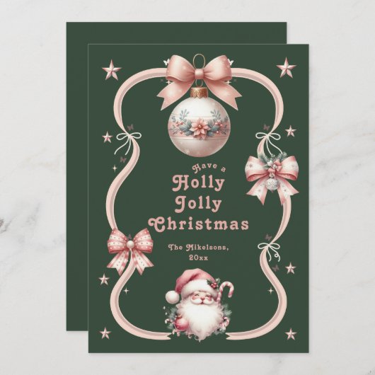 Roze Retro Kerstman Feestdagenkaart (Voorkant / Achterkant)