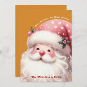 Roze Retro Kerstman Feestdagenkaart (Voorkant / Achterkant)