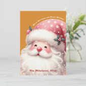Roze Retro Kerstman Feestdagenkaart (Staand voorkant)