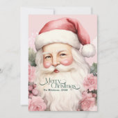 Roze Retro  Kerstman Feestdagenkaart (Voorkant)