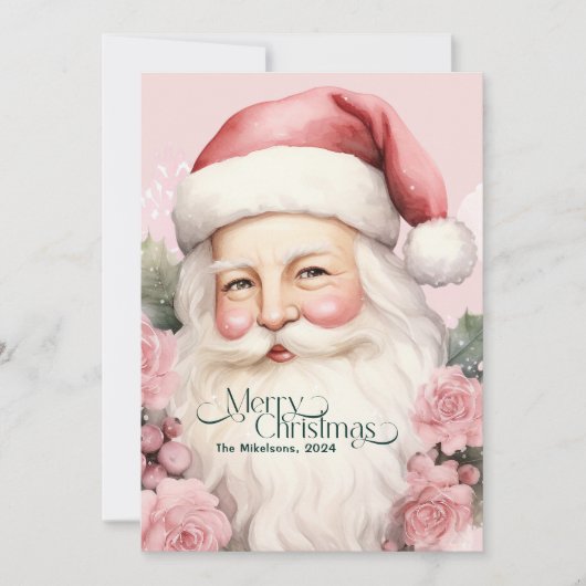 Roze Retro  Kerstman Feestdagenkaart (Voorkant)