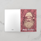 Roze Retro Kerstman Folie Wenskaart (Buiten Laag)