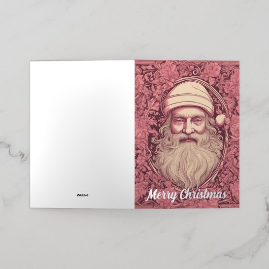 Roze Retro Kerstman Folie Wenskaart (Buiten Laag)