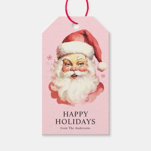 Roze  Retro Kerstman Kerst Cadeaulabel (Voorkant)