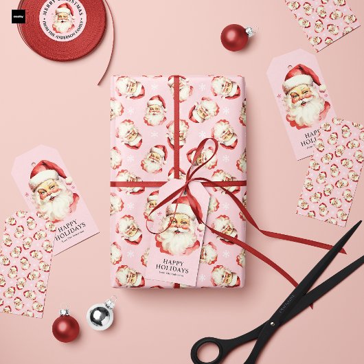 Roze  Retro Kerstman Kerst Cadeaulabel