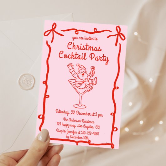 Roze Retro Kerstman Kerst Cocktail Feest Kaart
