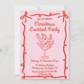 Roze Retro Kerstman Kerst Cocktail Feest Kaart (Voorkant)