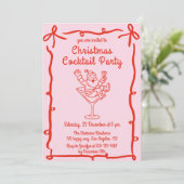 Roze Retro Kerstman Kerst Cocktail Feest Kaart (Staand voorkant)