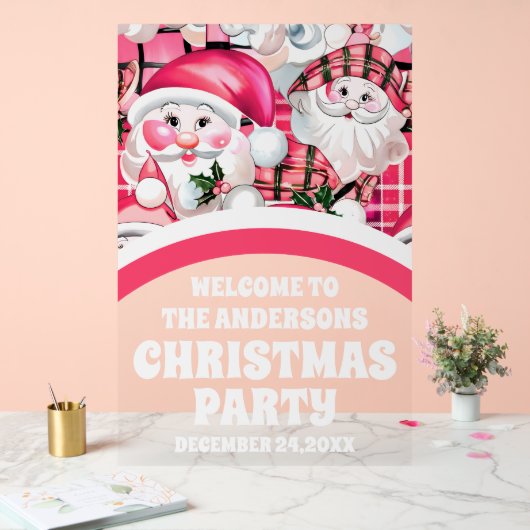 Roze Retro Kerstman Kerstfeest Welkom Acryl Bord (Huwelijk)