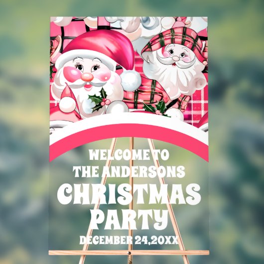 Roze Retro Kerstman Kerstfeest Welkom Acryl Bord (Neutraal)