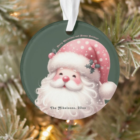 Roze Retro Kerstman Ornament (Boom)