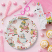 Roze Retro Kerstman Thema, Kerstfeest Papieren Bordje (Feest)