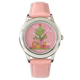 Roze Retro Kerstmeisjes Horloge