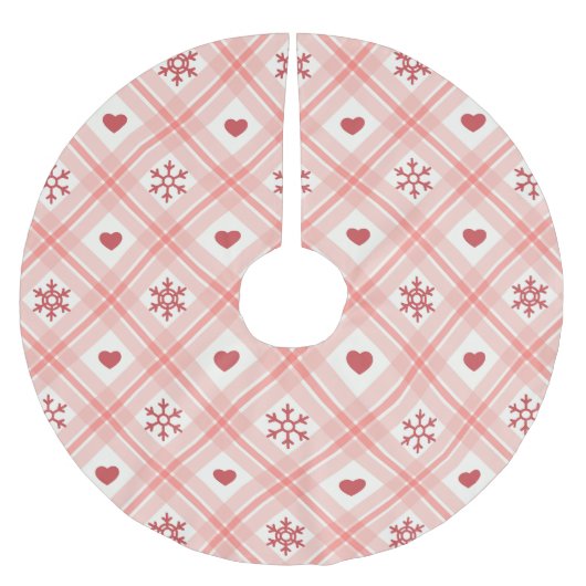 Roze Retro Kerstmis Sneeuwvlok en Harten Kerstboom Rok (Voorkant)