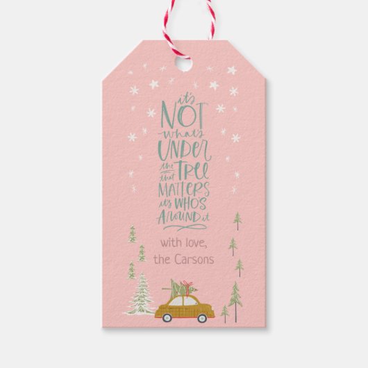 Roze Retro KerstWoodland Personaliseer Gift Label Cadeaulabel (Voorkant)