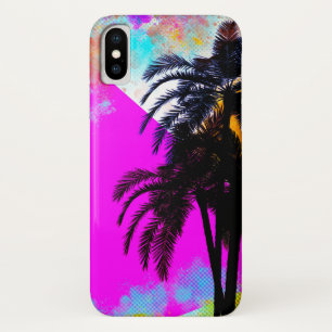 Roze Retro Kleurrijke Zomerstrand Palmbomen Case-Mate iPhone Case