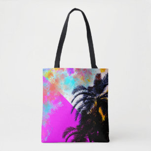 Roze Retro Kleurrijke Zomerstrand Palmbomen Tote Bag