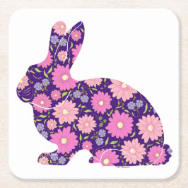 Roze retro konijn en bloemen kartonnen onderzetters