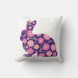 Roze retro konijn en bloemen kussen