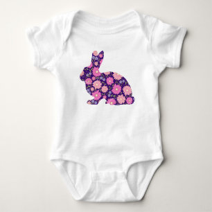 Roze retro konijn en bloemen romper