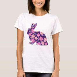 Roze retro konijn en bloemen t-shirt