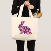 Roze Retro konijntje en bloemen Grote Tote Bag (Voorkant (product))